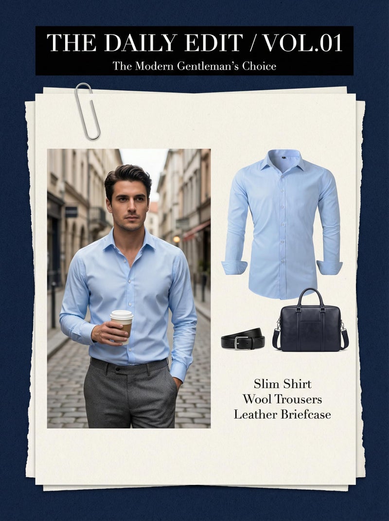 Beninos Men's Dress Shirts Solid Long Sleeve Texture Formal Shirt Business Casual Button Down Shirts (C455 Light Blue, L) - Image 5